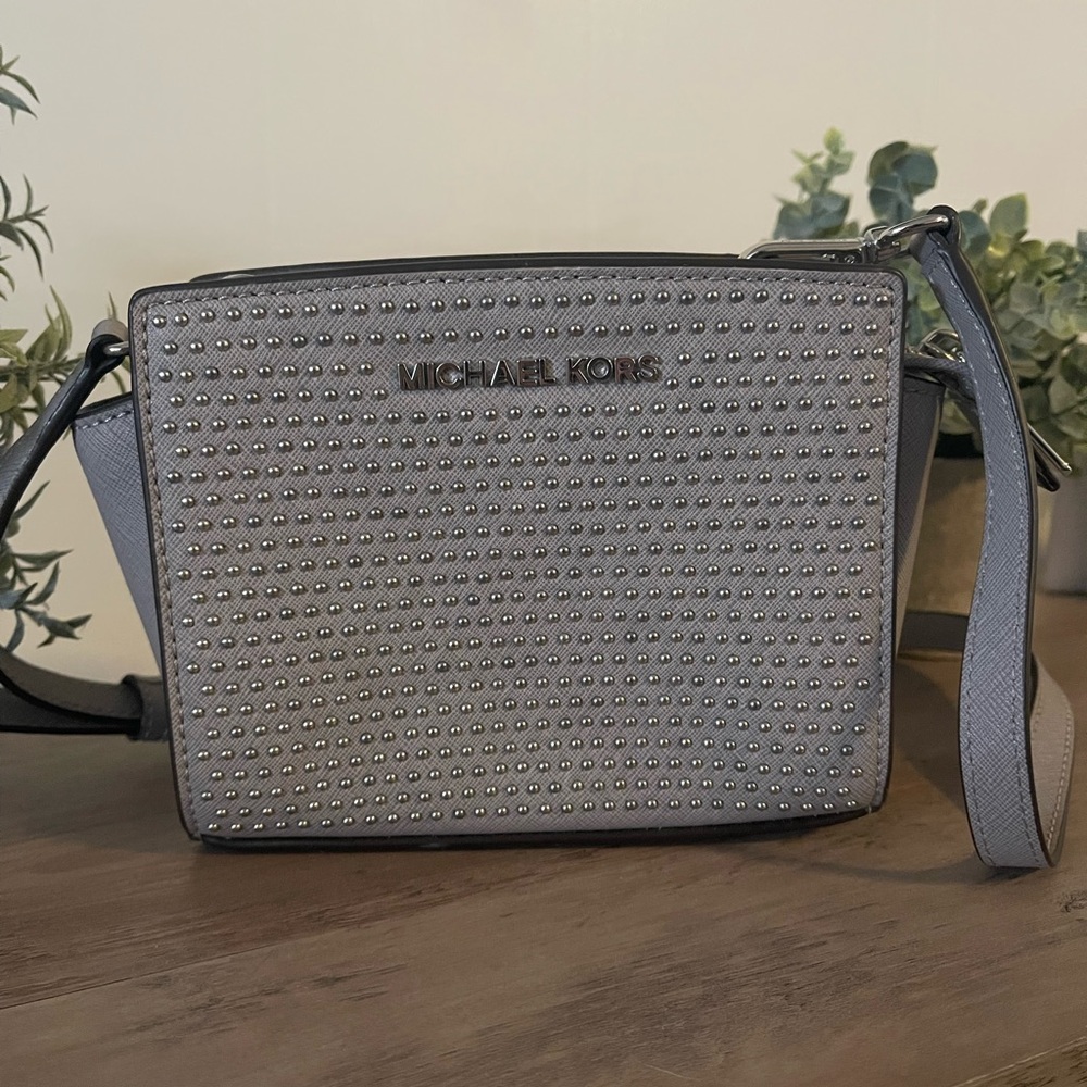 Gray Studded Michael Kors Small Crossbody Purse